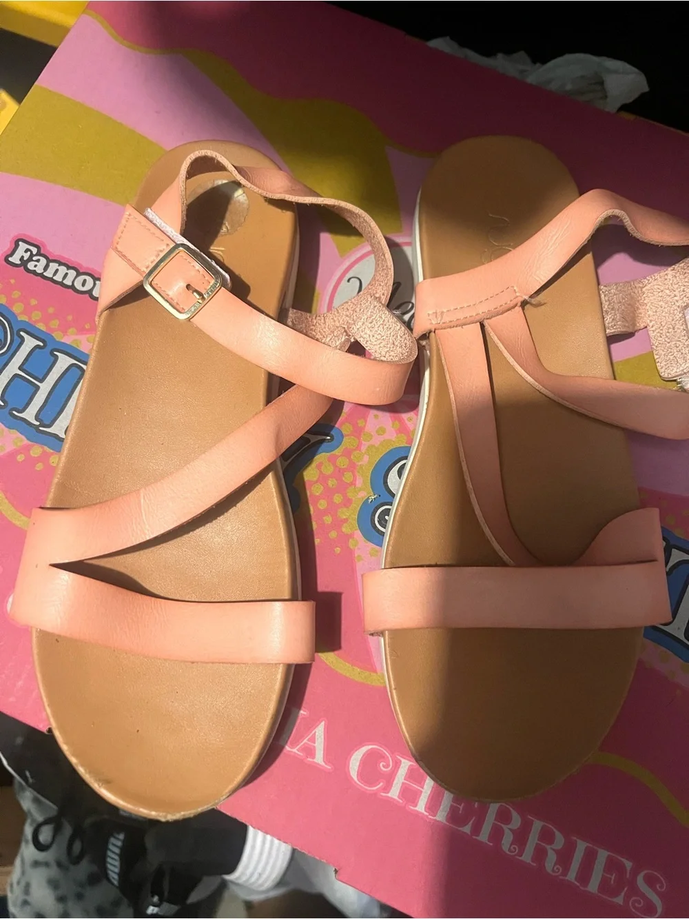 Girls' Peach Strappy Comfort Sandals with Buckle